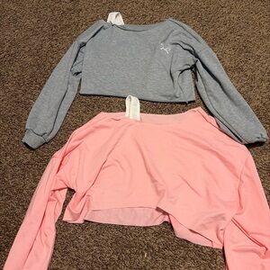 Gray and Pink Long Sleeve Crop Tops